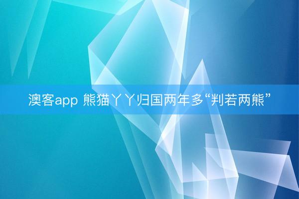 澳客app 熊猫丫丫归国两年多“判若两熊”