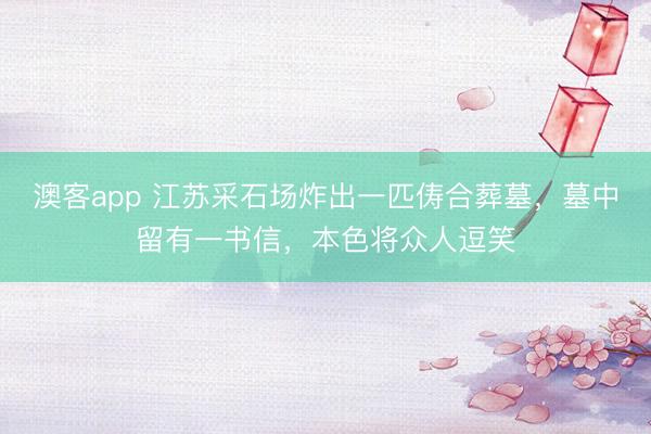 澳客app 江苏采石场炸出一匹俦合葬墓，墓中留有一书信，本色将众人逗笑