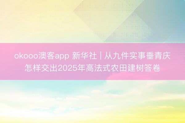 okooo澳客app 新华社 | 从九件实事垂青庆怎样交出2025年高法式农田建树答卷