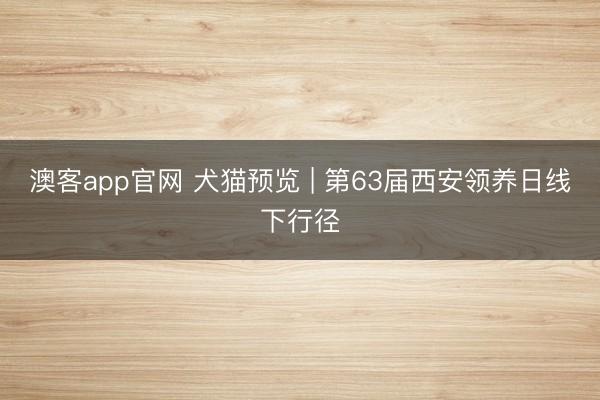 澳客app官网 犬猫预览 | 第63届西安领养日线下行径