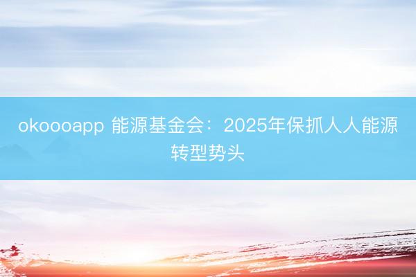 okoooapp 能源基金会:2025年保抓人人能源转型势头