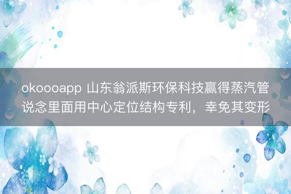 okoooapp 山东翁派斯环保科技赢得蒸汽管说念里面用中心定位结构专利，幸免其变形