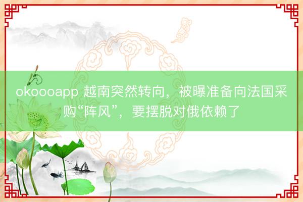 okoooapp 越南突然转向,被曝准备向法国采购“阵风”,要摆脱对俄依赖了