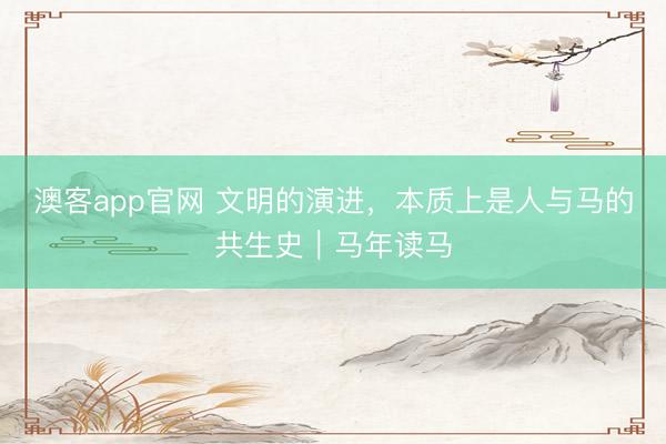 澳客app官网 文明的演进，本质上是人与马的共生史｜马年读马