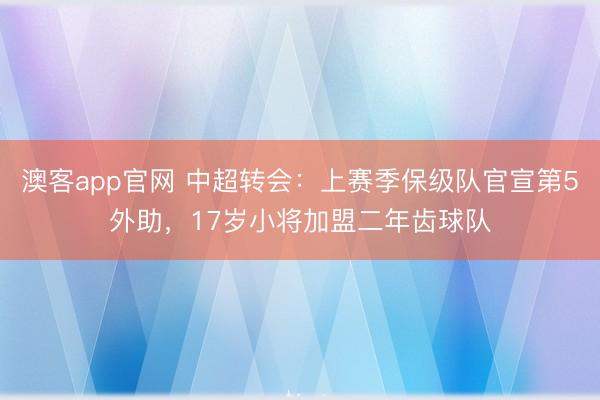 澳客app官网 中超转会：上赛季保级队官宣第5外助，17岁小将加盟二年齿球队