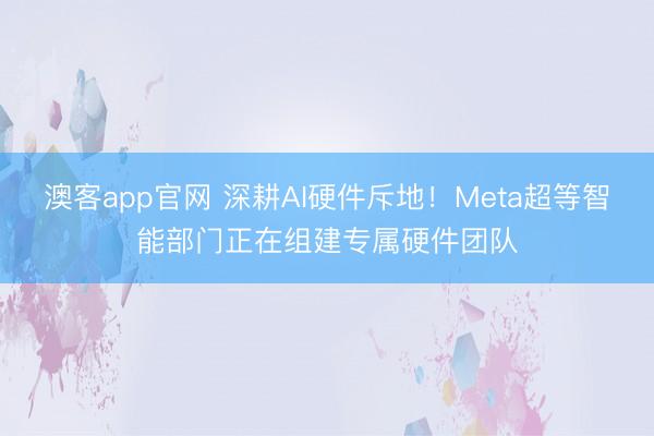 澳客app官网 深耕AI硬件斥地！Meta超等智能部门正在组建专属硬件团队