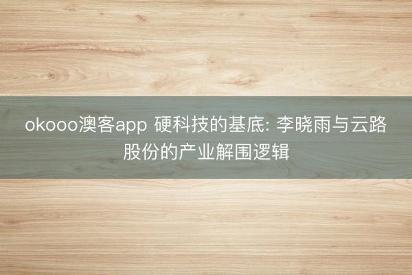 okooo澳客app 硬科技的基底: 李晓雨与云路股份的产业解围逻辑