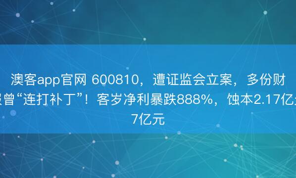澳客app官网 600810，遭证监会立案，多份财报曾“连打补丁”！客岁净利暴跌888%，蚀本2.17亿元