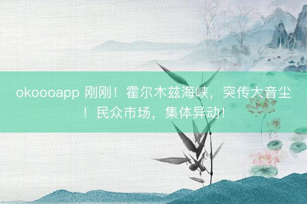 okoooapp 刚刚！霍尔木兹海峡，突传大音尘！民众巿场，集体异动！